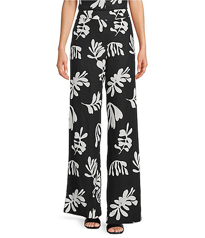 Marella Coordinating Linen Blend Elastic Back Wide Leg Trouser Pants