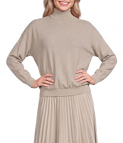 Marella Knit Mllgesto Lurex Micro-Sequin Mock Neck Long Sleeve Sweater