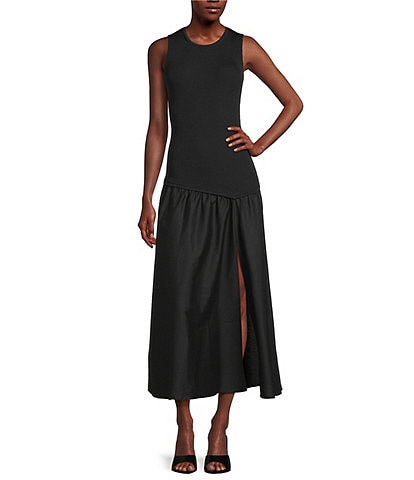 Marella Knit Poplin Crew Neck Sleeveless Maxi Dress