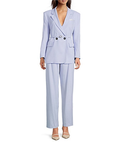 Marella Manisa Stretch Twill Notch Lapel Collar Long Sleeve Double Breasted Belted Jacket & Wide Leg Double Pleat Trousers