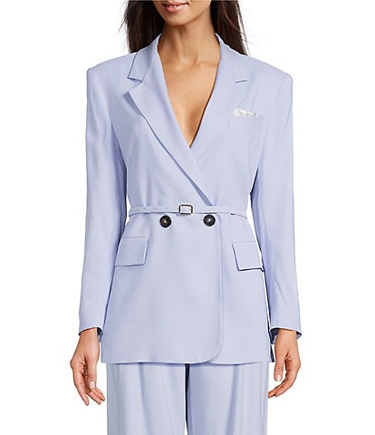 Marella Manisa Stretch Twill Notch Lapel Collar Long Sleeve Double Breasted Belted Jacket