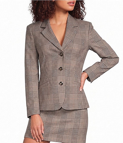 Marella Mllginseng Yarn Dyed Plaid Notch Lapel Collar Long Sleeve Jacket