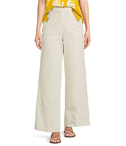 Marella Reseda Garment Dyed Stretch Denim Wide Leg Ankle Pants