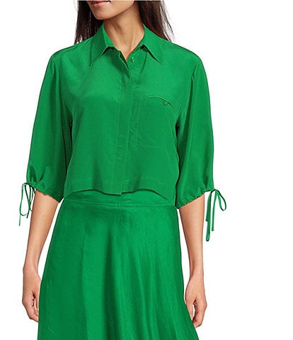 Marella Silk Shirt Collar Neck 3/4 Sleeve Blouse