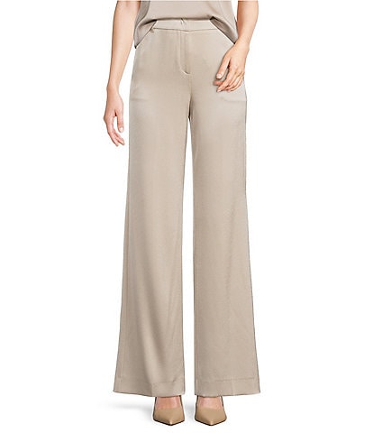 Marella Wolf Satin High Rise Wide Leg Trouser Pants