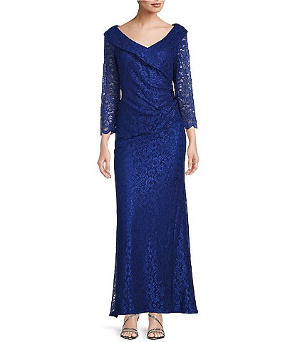 Marina 3/4 Sleeve Collar Neck Lace Long Gown