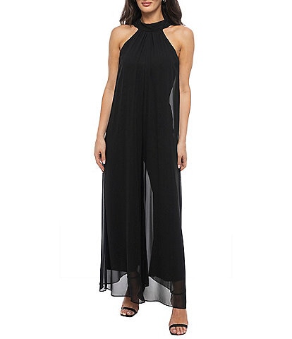 Marina Chiffon Halter Neck Sleeveless Wide Leg Overlay Jumpsuit