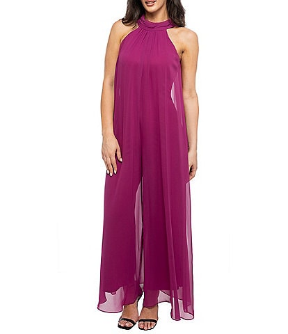 Marina Chiffon Halter Neck Sleeveless Wide Leg Overlay Jumpsuit