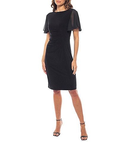 Marina Crew Neck Flutter Sleeve Chiffon Dress