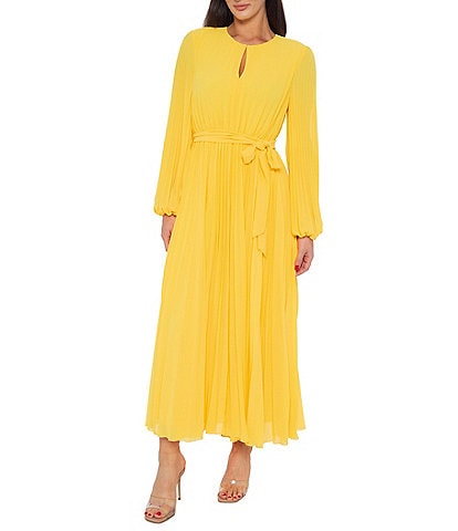 Marina Long Sleeve Pleated Chiffon Maxi Dress