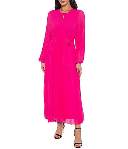 Marina Long Sleeve Pleated Chiffon Maxi Dress