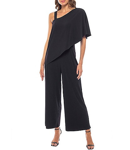 Marina One Shoulder Asymmetrical Neck Short Flutter Sleeve Wide Leg Jumpsuit