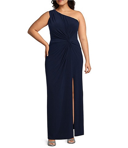 Marina Plus Size Knot Front One Shoulder Sheath Dress
