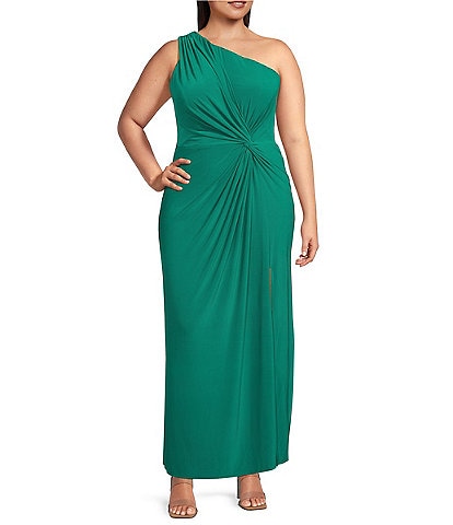 Marina Plus Size Knot Front One Shoulder Sheath Dress