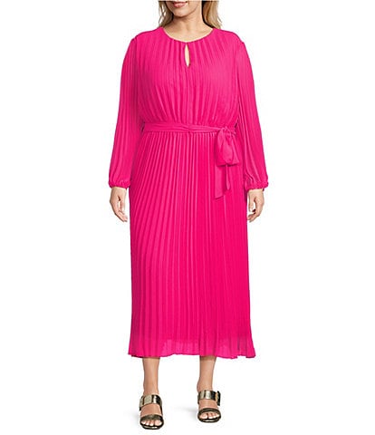 Marina Plus Size Long Sleeve Pleated Dress