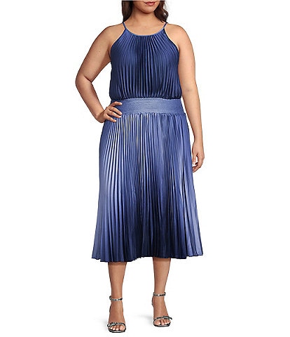 Marina Plus Size Ombre Pleated Halter Dress