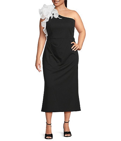 Marina Plus Size One Shoulder Ruffle Sheath Dress