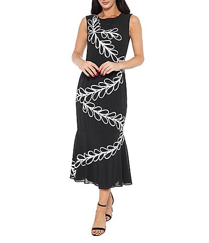 Marina Sleeveless Soutache Chiffon Fit and Flare Dress