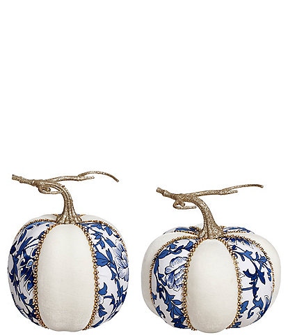 Mark Roberts Blue and White Pumpkin Figurine Set of 2