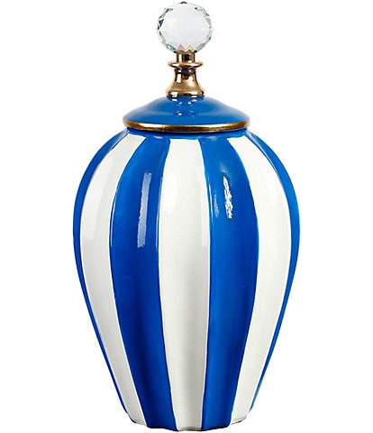 Mark Roberts Classis Stripe Vase Blue with Lid, Large- 13"
