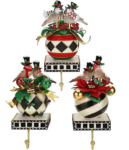 Mark Roberts Holiday Collection 10.25-inch Christmas Birds Stocking Holder, Assortment of 3