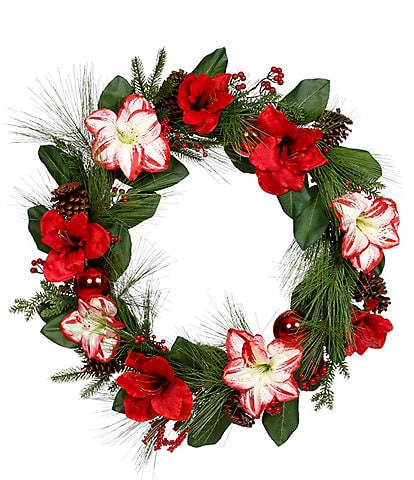 Mark Roberts Holiday Collection 22" Amaryllis Pine Cone Wreath