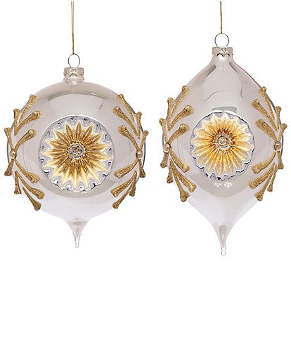 Mark Roberts Holiday Collection 4-Piece Assortment Silver Scrolled Reflector Hanging Boxed Ornament Set