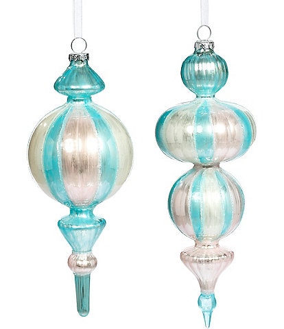 Mark Roberts Holiday Collection 6-Piece Assorted Fancy Blue Striped Finial Ornament Set