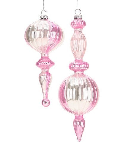 Mark Roberts Holiday Collection 6-Piece Assorted Fancy Pink Striped Finial Ornament Set