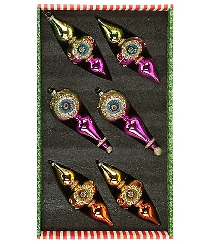 Mark Roberts Holiday Collection 6-Piece Assortment Double Finial Drop Hanging Boxed Ornament Set
