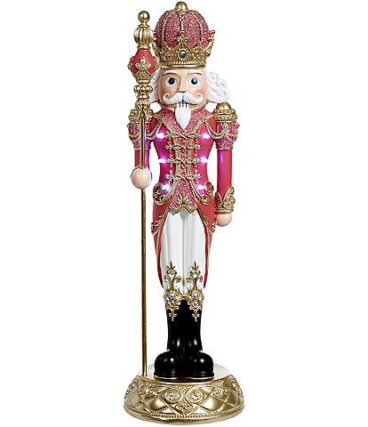 Mark Roberts Holiday Collection Battery-Operated Light-Up Jeweled Nutcracker with Staff Figurine