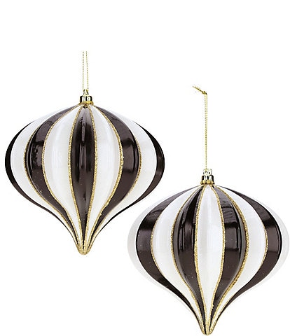 Mark Roberts Holiday Collection Embossed Fluted Black and White Glass Ornament, Set of 6