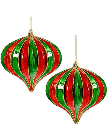 Mark Roberts Holiday Collection Embossed Fluted Red and Green Glass Ornament, Set of 6