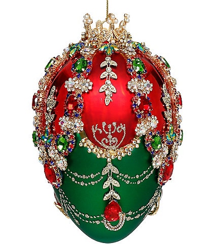 Mark Roberts Holiday Collection Faberge Green and Red Jewel Egg Ornament