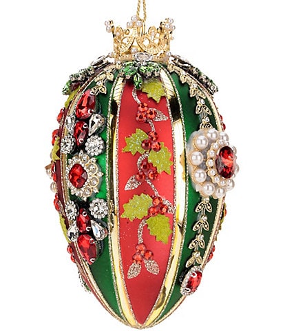 Mark Roberts Holiday Collection Faberge Jewel Red and Green Egg Glass Ornament