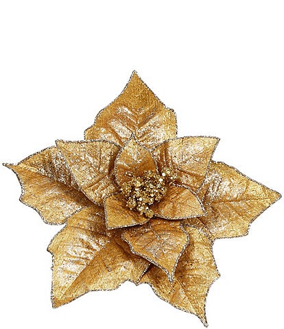 Mark Roberts Holiday Collection Glittered Poinsettia Gold Clip, Set of 12