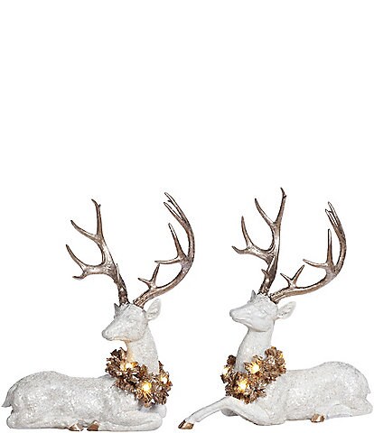 Mark Roberts Holiday Collection Reindeer with Wreath Figurine, Set of 2