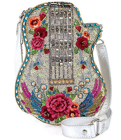 Mary Frances Metallic Melody Beaded Floral Guitar Crossbody Bag