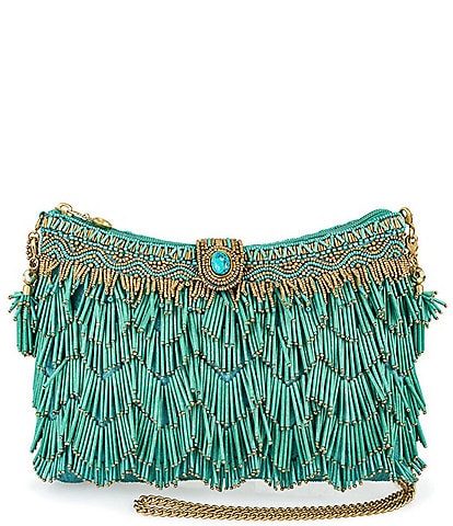 Mary Frances Shimmy Turquoise Beaded Fringe Crossbody Bag