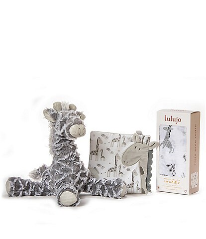 Mary Meyer Baby Afrique Boutique Giraffe Soft Toy, Swaddle Blanket, & Crinkle Paper Activity Square Gift Set