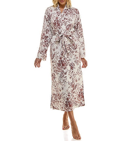 MASONgrey Long Sleeve Tie Front Knit Toile Print Long Kimono Robe