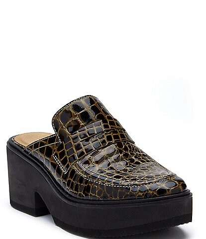 Matisse Kelly Crocodile Embossed Leather Platform Penny Loafer Mules