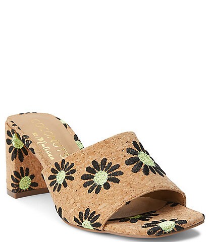 Matisse Kristin Cork Daisy Print Block Heel Slides