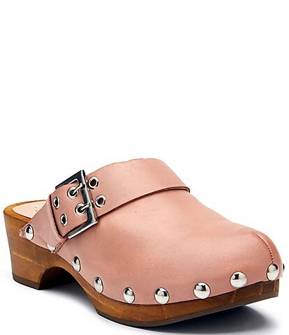 Matisse London Leather Studded Buckle Platform Clogs