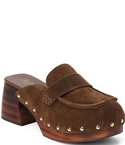 Matisse Reyes Suede Studded Platform Block Heel Loafer Clogs