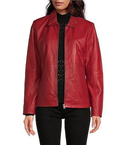 Mauritius Kelley Lambskin Leather Point Collar Zip Front Jacket