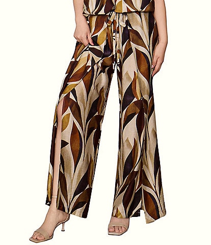 MELLODAY Coordinating Leaf Print Wide Leg Wrap Pants