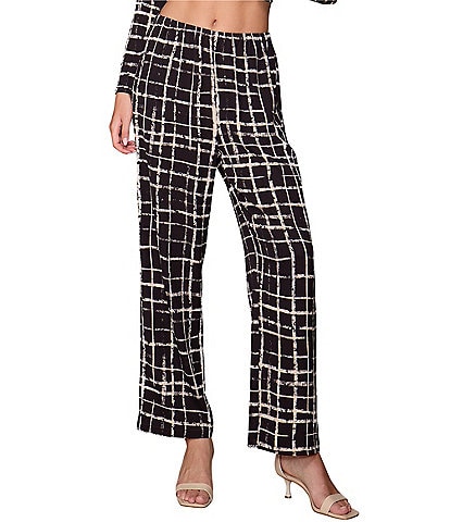 MELLODAY Lux Crepe High Rise Checker/Solid Straight Leg Pull On Coordinating Pants