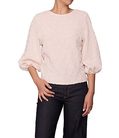 MELLODAY Textured Knit Round Neck 3/4 Sleeve Pullover Top