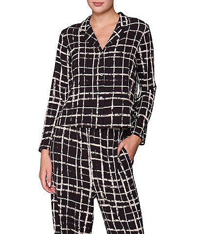 MELLODAY Woven Lux Crepe Notch Collar Long Sleeve Button Front Coordinating Top